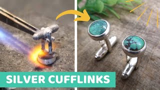 Making Silver Turquoise CUFFLINKS  Beginner Silversmithing [upl. by Aseen]