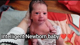 Super Intelligent with Dark Black Eyes Newborn Baby born outside hospital on Grass is Gorgeous [upl. by Justen]