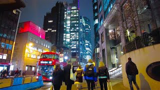 4K London Walk  Fenchurch amp Bishopsgate at Night [upl. by Ashli131]