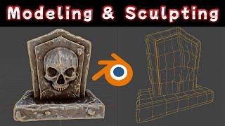 Blender Modeling Sculpting Tutorial  Tombstone  Game Assets [upl. by Kauffmann]