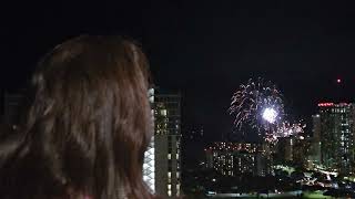 Ogii watching the Waikiki Friday night fireworks [upl. by Balsam850]