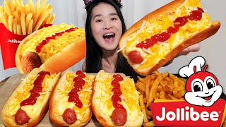 Cheesy Jollibee Hotdogs Copycat Recipe amp Mukbang How To Make Jolly Hot Dogs  Filipino Food ASMR [upl. by Marcelle]