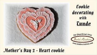 Heart cookie with brush embroidery border and drop flowers Mothers Day Set 2 [upl. by Ydnar]