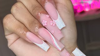 Acrylic Nails  Pink Nail Art Tutorial [upl. by Egin]