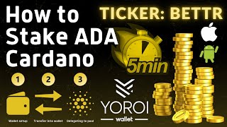 HOW TO STAKE CARDANO ADA in 5 mins  Earn Passive Income  Cardano Staking Explained Yoroi Wallet [upl. by Miarzim]