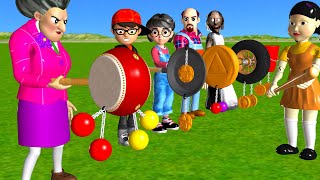 Scary Teacher 3D vs Squid Game Clackers Drum Level Max HoneyComb Candy Shapes 5 Times Challenge [upl. by Elum]