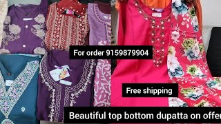 Beautiful top bottom dupatta set on offerfor order 9159879904 2024 fashion viralvideo dress [upl. by Vastha]