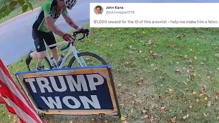 Cyclist burns Trump won sign in Raleigh mans yard Civil lawsuit filed against cyclist [upl. by Cerracchio]