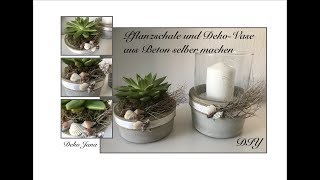 DIY stylische Pflanzschale und DekoVase Windlicht aus Glas und Beton selber machen  Deko Jana [upl. by Erbma837]