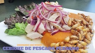 Receta Ceviche De Pescado Con Camote Y Canchita Peruana Riquisima [upl. by Suolhcin]