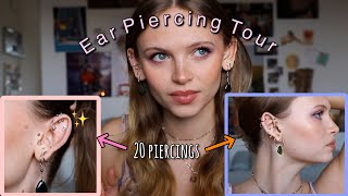 20 EAR PIERCINGS  Ear tour  rating pain amp healing process  Sara Carstens [upl. by Gorrono]