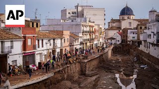 Residents assess damage after flooding devastates Valencian town of Chiva [upl. by Auop872]