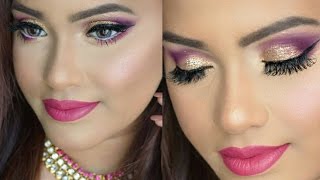 Eid Makeup Tutorial Dramatic Purple amp Gold Glitter Eye Makeup look GRWM [upl. by Pratte997]