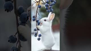 Adorable White Rabbit Eating Blueberry Part 3 cuterebbit cuteanimal cutepet aigenerated [upl. by Iolanthe595]