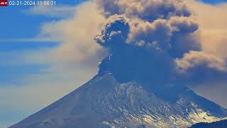 Feb 21 2024 New Eruption at Popocatépetl Volcano Yellow Alert [upl. by Ehsom]