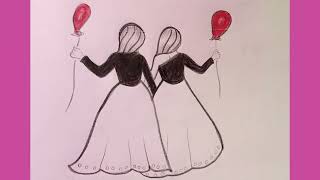 Best Friends Drawing Easy Step by Step  BFF Drawings Pencil Sketch  Friendship Day Drawing [upl. by Reniar]