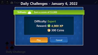 Microsoft Solitaire Collection  TriPeaks Expert  January 6 2022  Daily Challenges [upl. by Adaj]