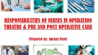 RESPONSIBILITIES OF NURSES IN OPERATION THEATRE amp PRE AND POST OPERATIVE CARE [upl. by Vano]