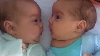 first time meeting super cute baby twins communicating talking soon after birth [upl. by Solracnauj]