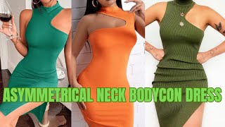 DIY BODYCON DRESS TUTORIAL how to sew a n Asymmetrical neck bodycon dress [upl. by Rutherfurd]