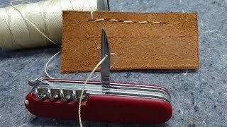 How to Sew with a Swiss Army Knife Awl  Reamer [upl. by Ahsatin]