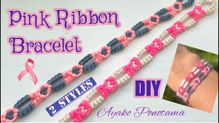 2 styles  howtomake Pink Ribbon bracelets breastcancer awareness easydiy originaldesign diy [upl. by Drolet]