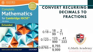 Convert Recurring Decimal to Fraction  Mathematics  IGCSE [upl. by Thorbert749]