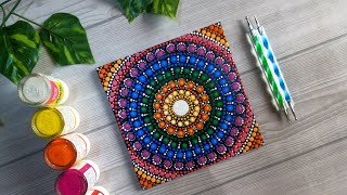 Beautiful DOT MANDALA ART On Canvas Tutorial Beginners [upl. by Hawken45]