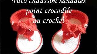 TUTO CHAUSSON SANDALES AU CROCHET POINT DE CROCODILE FACILE [upl. by Yorle679]