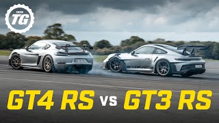 Porsche 911 GT3 RS vs Cayman GT4 RS Definitive Track Test  Top Gear [upl. by Denison]