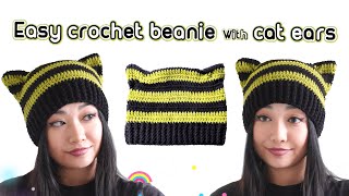 Easy Crochet Beanie with Cat Ears [upl. by Ammon405]