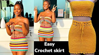 Crochet skirt tutorial  with detailed crochet floral motif waistband [upl. by Bellaude]