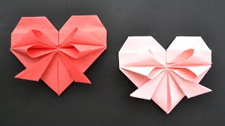 Cute Paper HEART WITH BOW  Easy Origami Tutorial DIY [upl. by Nylesoj565]