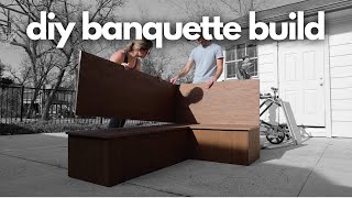 DIY Built In Banquette Build  budget friendly bench  DIY Extreme Living Room Makeover [upl. by Naxor]