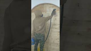 Applying Wood Sealer with Spray gun diy wood pine sealing shorts woodworking shortvideo [upl. by Ardisj]