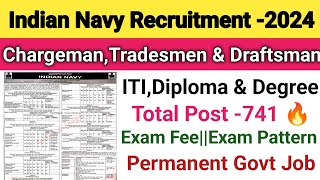 Indian Navy Recruitment 2024Navy ChargemanTradesmenamp Draftsman Vacancy 2024ITIDiploma amp Degree [upl. by Idarb]