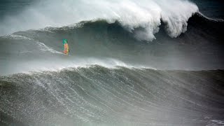 Australian Windsurfer Jason Polakow Rides the Giant Waves of Nazarés Praia do Norte [upl. by Ahsyad846]