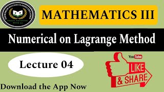 Mathematics III  Numerical on Lagranges Method  Lecture 4  Maths III By Shubham Sir [upl. by Leigha]