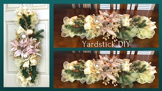 EASY HIGH END YARDSTICK CENTERPIECEDOOR SWAGGARLAND DIY HOLIDAY WREATH FLORAL ARRANGEMENT 🎄 [upl. by Luehrmann]