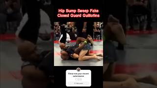 Closed guard guillotine from a hip bump sweep attempt bjj shorts blackbelt submission jiujitsu [upl. by Nibla749]