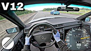 1993 MercedesBenz W124 SG65 V12 TOP SPEED DRIVE ON GERMAN AUTOBAHN 🏎 [upl. by Ayekehs]