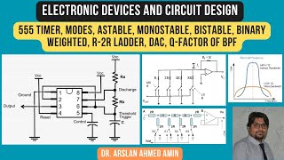 555 Timer Modes Astable Monostable Bistable Binary Weighted R2R Ladder DAC QFactor of BPF [upl. by Eilyak]