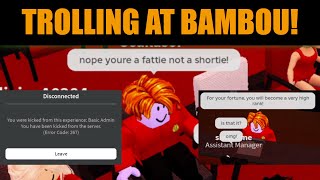 TROLLING AT BAMBOU TRAININGS PART 2  Roblox Trolling Birthday Special [upl. by Sherris301]