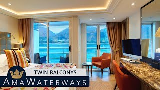 AMA Serena  Twin Balcony Stateroom Tour amp Review 4K  AMA Waterways River Cruise Category BABB [upl. by Rafa725]