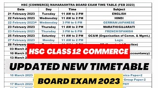 HSC 12th Board Exam 2023 Updated Timetable  Feb 2023  HSC Commerce [upl. by Nerb]