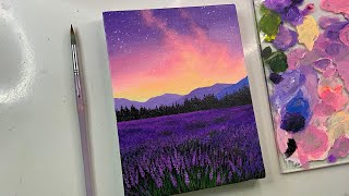 Lavender field paintingacrylic painting tutorial cloud painting techniques Milky Way [upl. by Frohman334]