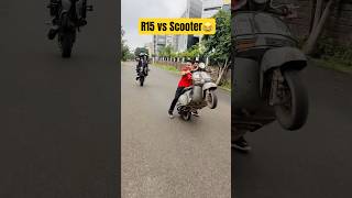 R15 vs SCOOTER wheelie race😂🤣 farazstuntrider superbikes hayabusa [upl. by Rivers988]