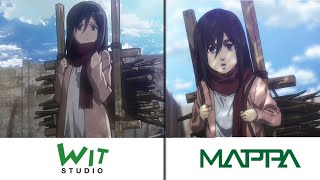 MAPPA vs Wit Studio Animation Comparison of Eren waking up  Attack on Titan Season 4 Part 3 [upl. by Sirraf86]