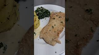 Pork Schnitzel with sautéed potatoes n silverbeet [upl. by Eam]