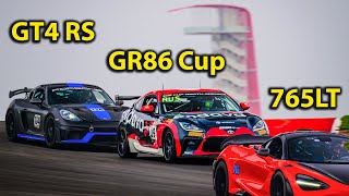 GT4 RS Chases Toyota GR86 Cup amp McLaren 765LT  The speed difference might surprise you [upl. by Nnaeirrac355]